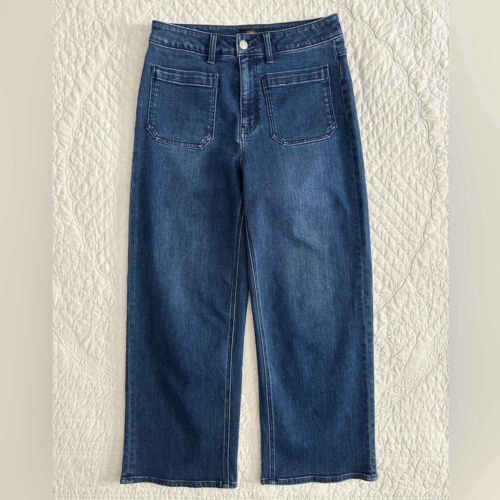Quince Bella Stretch Patch Pocket Wide Leg Crop Jeans Women’s 30 Midnight Blue - Picture 3 of 12